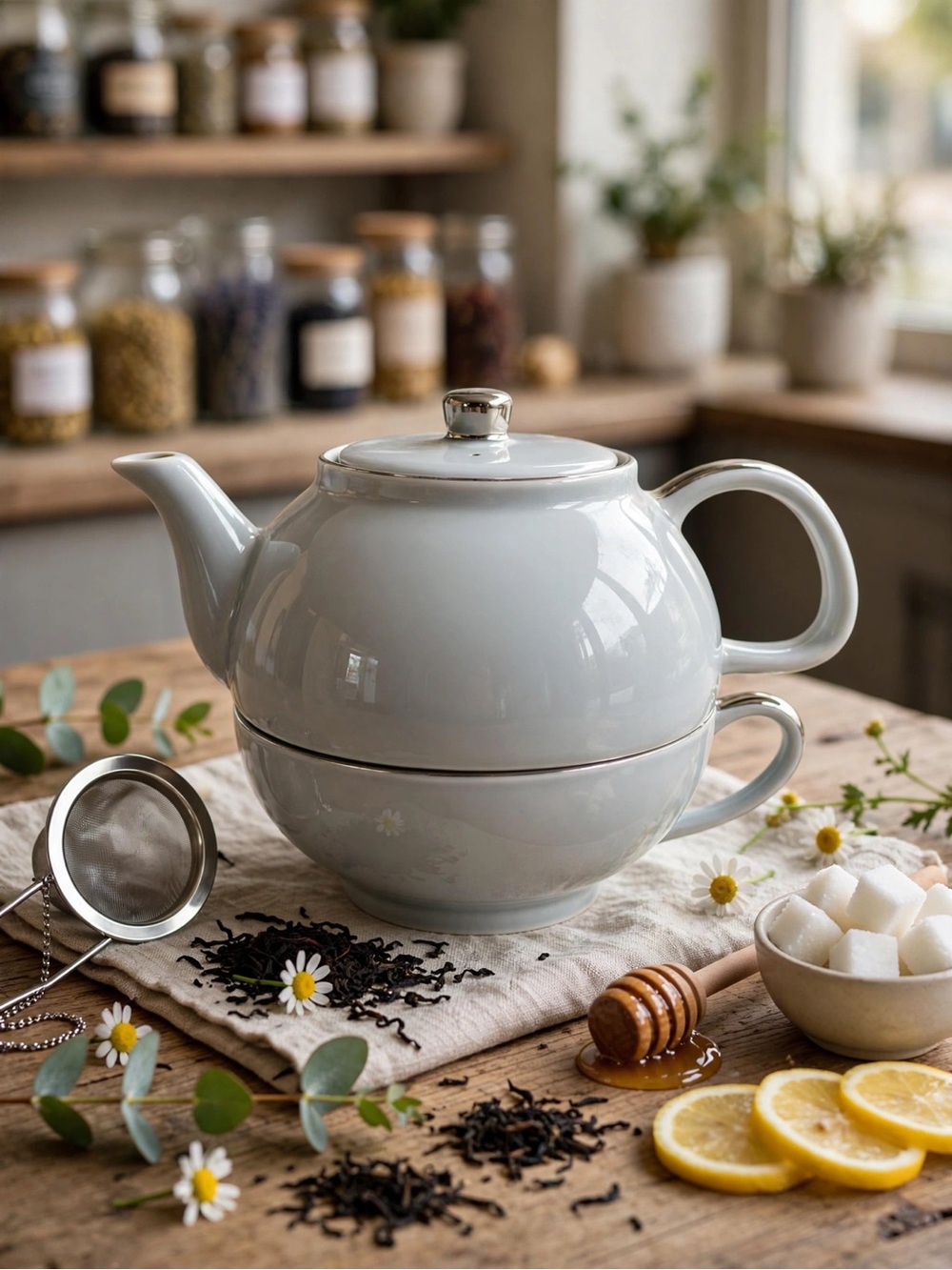 Indigo Grey & Silver Tea for One Set